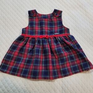 Oshkosh B'gosh 12 Months Plaid Pinafore Dress Velvet Bow Holiday Christmas